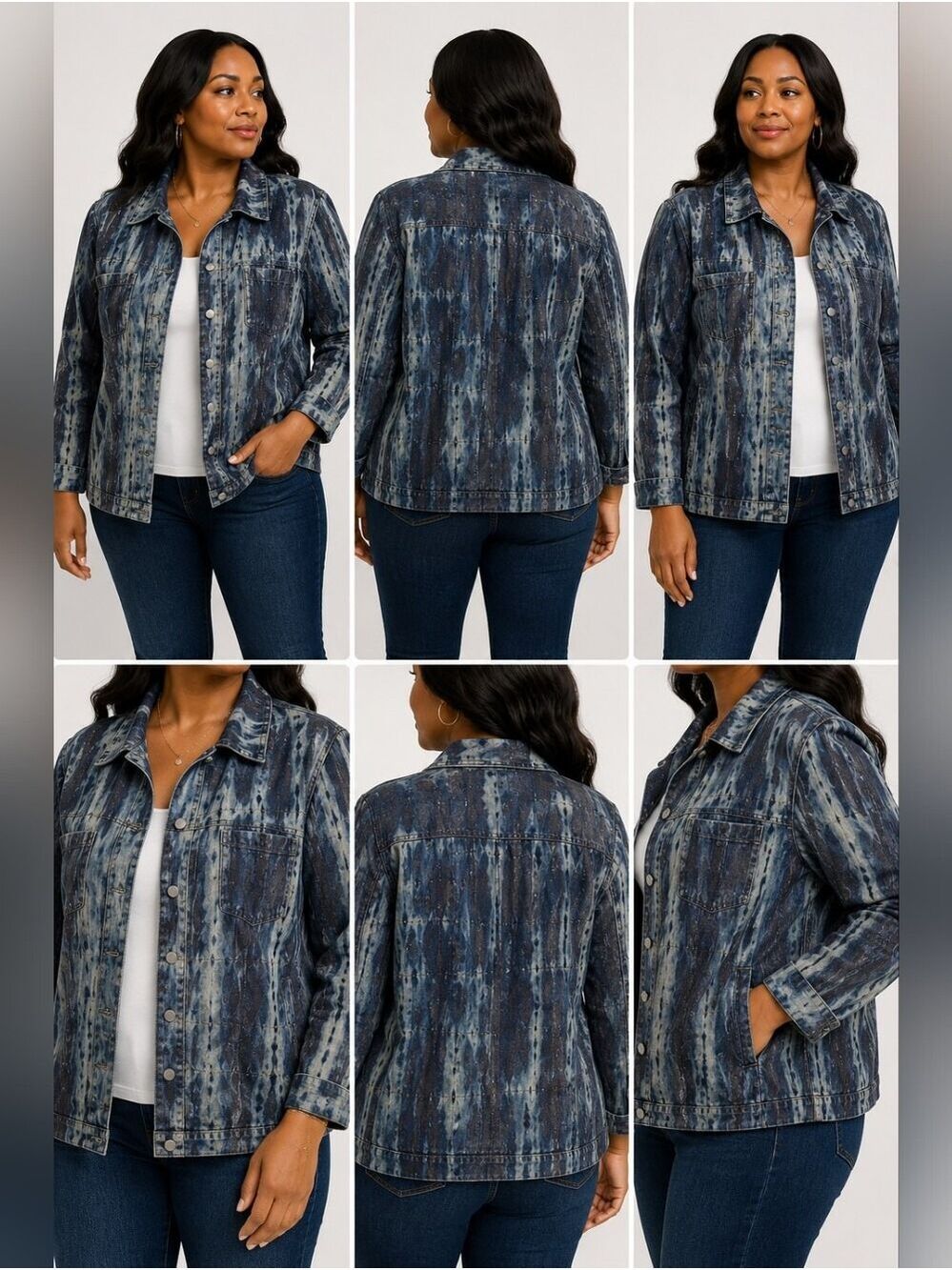 Chico's Designs Vintage 90s Tie-Dye Trucker Denim Jacket | Distressed
